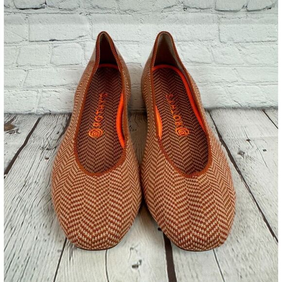 NEW! ROTHY'S beige orange chevron herringbone flat ballerina shoes 10 - Picture 2 of 9